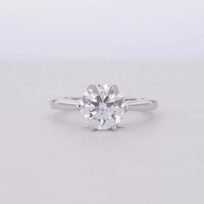 8.25mm Round Brilliant Cut CVD Lab Grown Diamond 18K White Gold Solitaire Engagement Ring