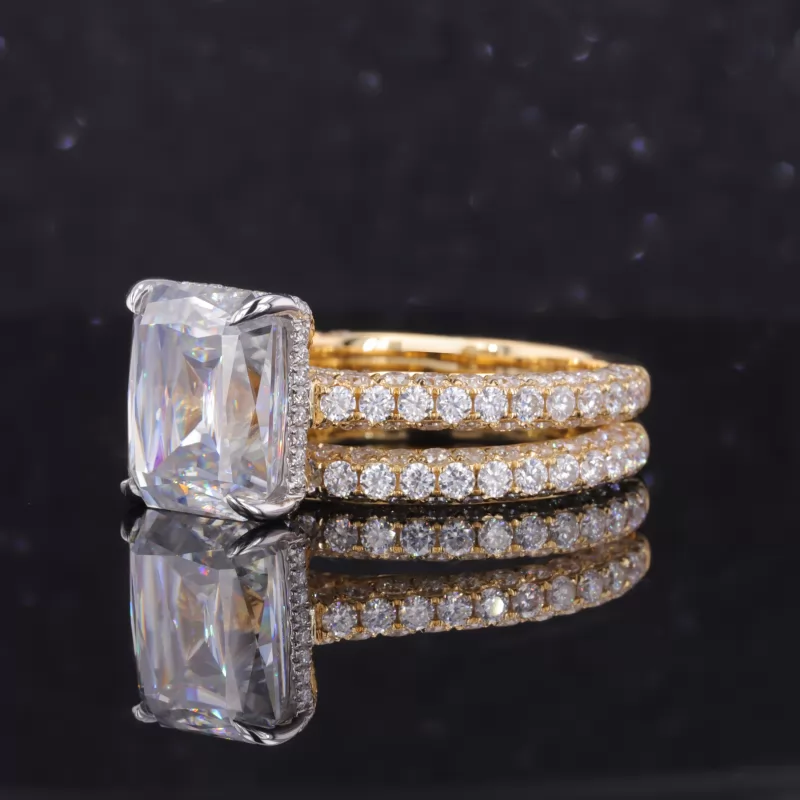 10×12mm Octagon Emerald Cut Moissanite 18K Yellow Gold Pave Engagement Ring Set