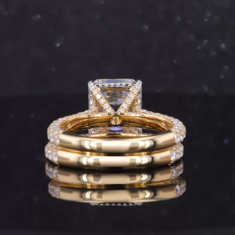 10×12mm Octagon Emerald Cut Moissanite 18K Yellow Gold Pave Engagement Ring Set