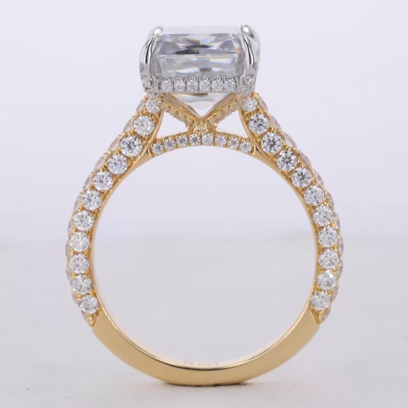 10×12mm Octagon Emerald Cut Moissanite 18K Yellow Gold Pave Engagement Ring Set