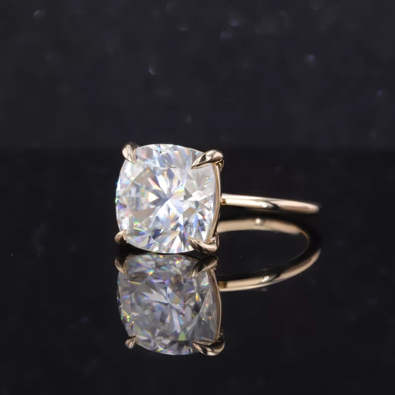 11×11mm Cushion Cut Moissanite 10K Yellow Gold Solitaire Engagement Ring