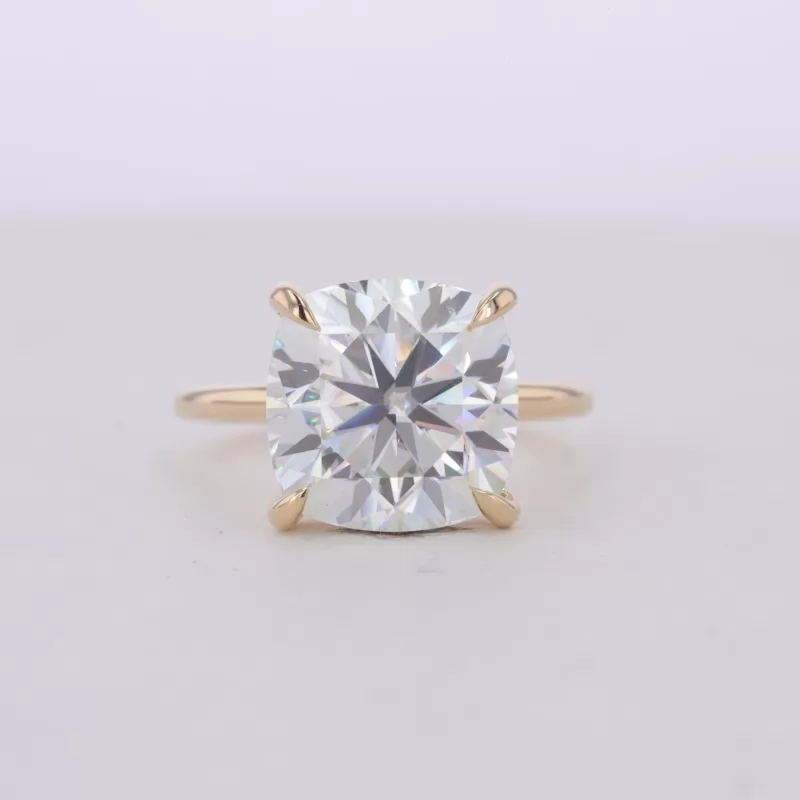 11×11mm Cushion Cut Moissanite 10K Yellow Gold Solitaire Engagement Ring