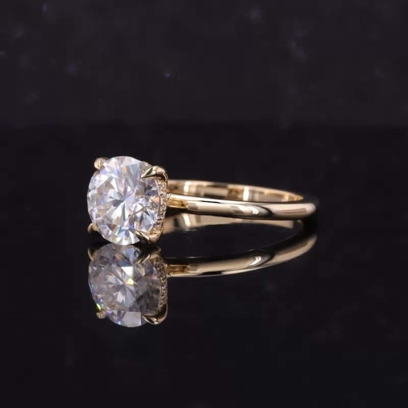 8mm Round Brilliant Cut Moissanite 14K Yellow Gold Solitaire Engagement Ring