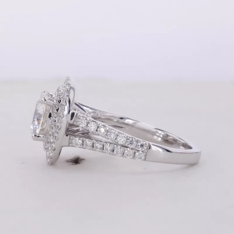 8mm Round Brilliant Cut Moissanite 14K White Gold Halo Engagement Ring