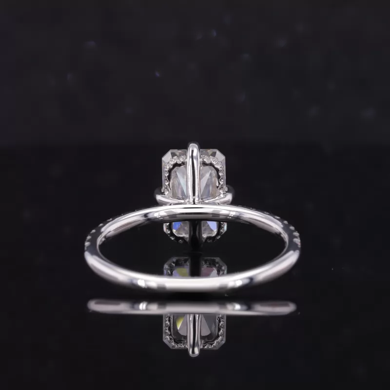 6×9mm Radiant Cut Moissanite 10K White Gold Pave Engagement Ring