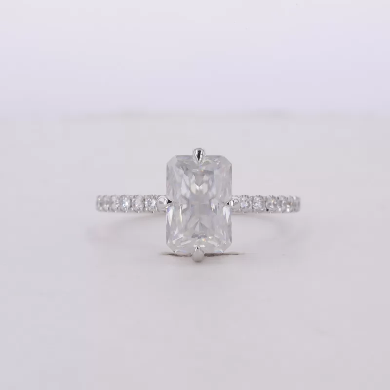 6×9mm Radiant Cut Moissanite 10K White Gold Pave Engagement Ring