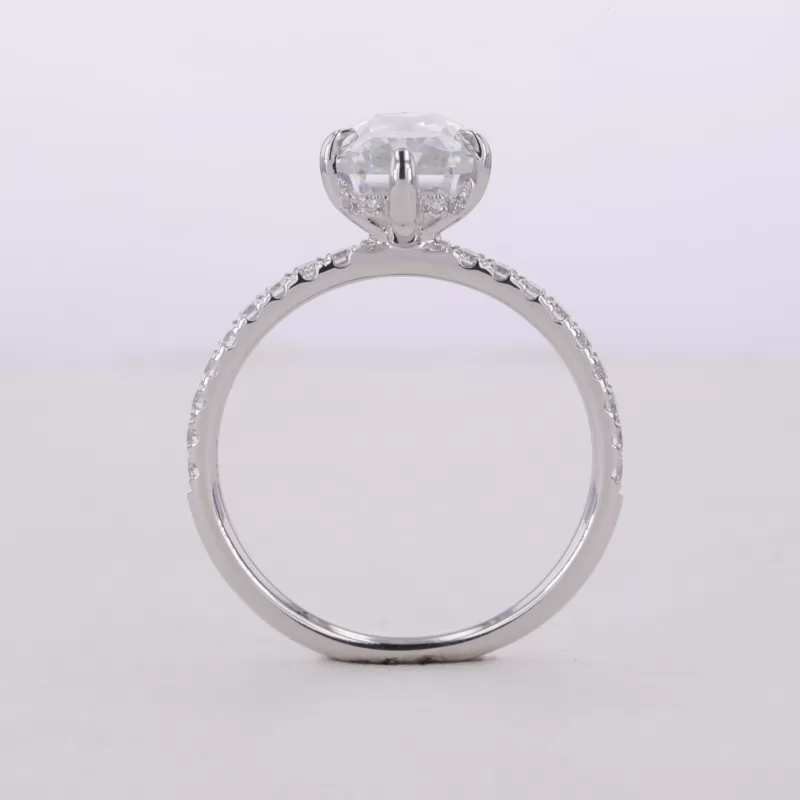 6×9mm Radiant Cut Moissanite 10K White Gold Pave Engagement Ring