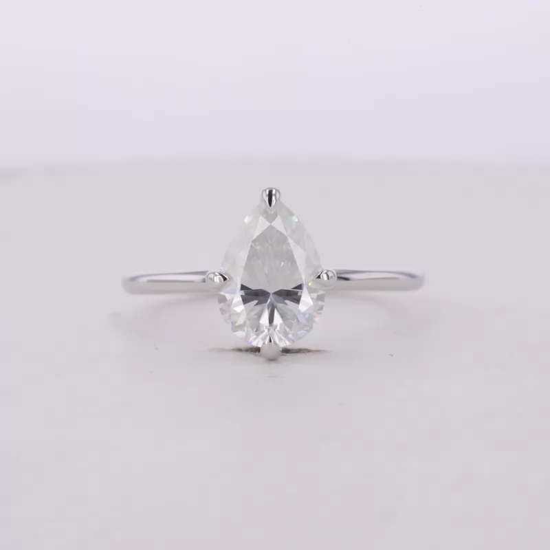 7×10mm Pear Cut Moissanite 14K White Gold Solitaire Engagement Ring