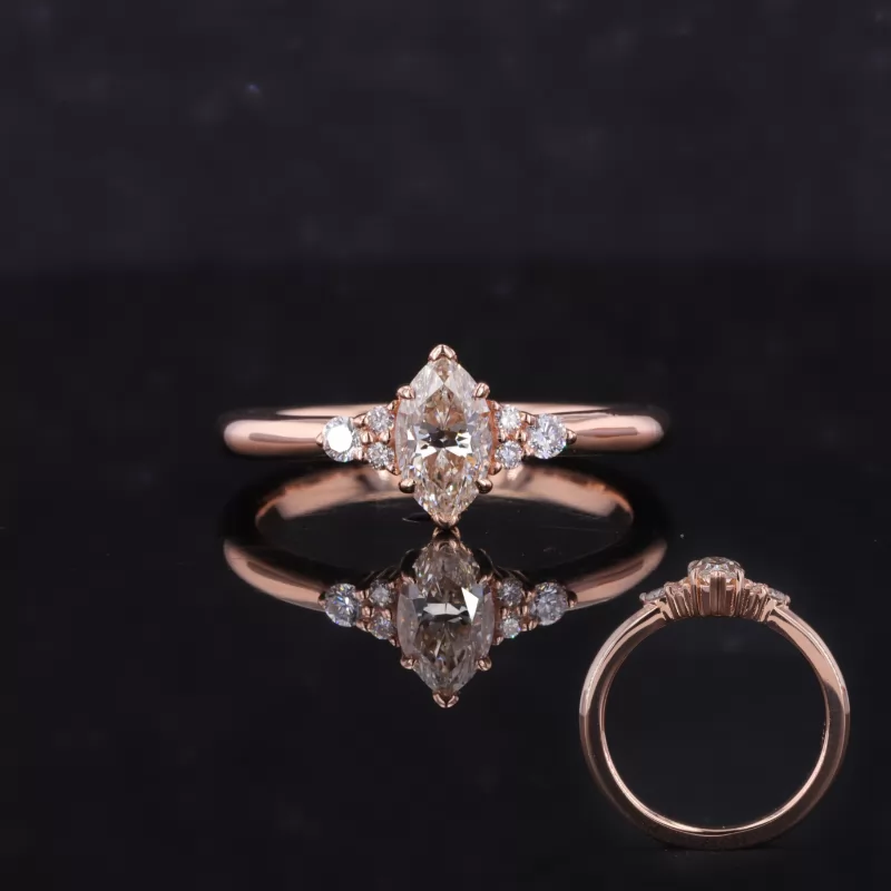 3.9×6.3mm Marquise Cut Lab Grown Diamond With Side Moissanite 14K Rose Gold Engagement Ring