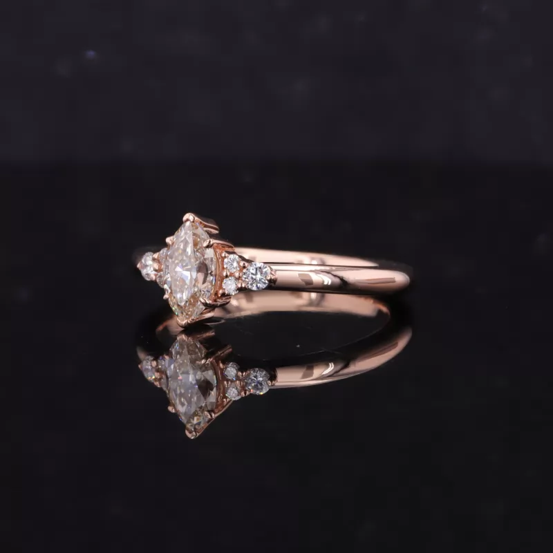 3.9×6.3mm Marquise Cut Lab Grown Diamond With Side Moissanite 14K Rose Gold Engagement Ring