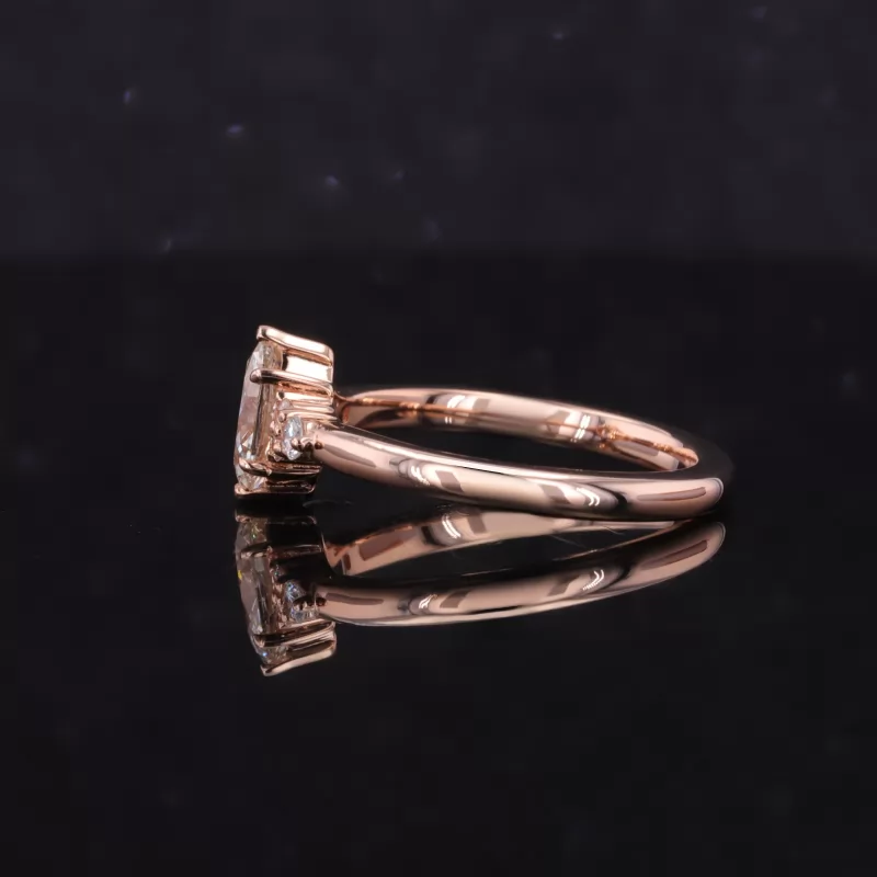 3.9×6.3mm Marquise Cut Lab Grown Diamond With Side Moissanite 14K Rose Gold Engagement Ring