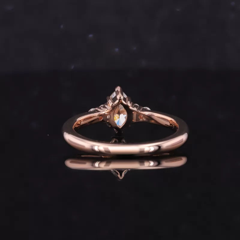 3.9×6.3mm Marquise Cut Lab Grown Diamond With Side Moissanite 14K Rose Gold Engagement Ring