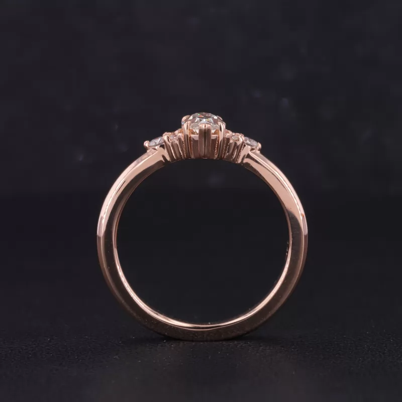 3.9×6.3mm Marquise Cut Lab Grown Diamond With Side Moissanite 14K Rose Gold Engagement Ring