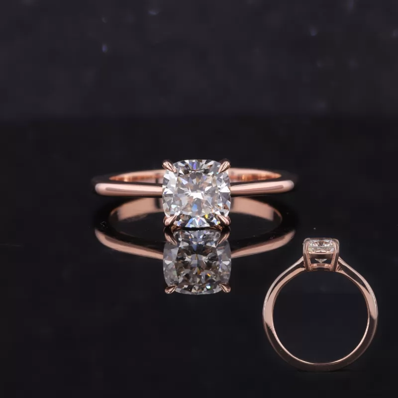 6.3×6.3mm Cushion Cut Lab Grown Diamond 14K Rose Gold Solitaire Engagement Ring