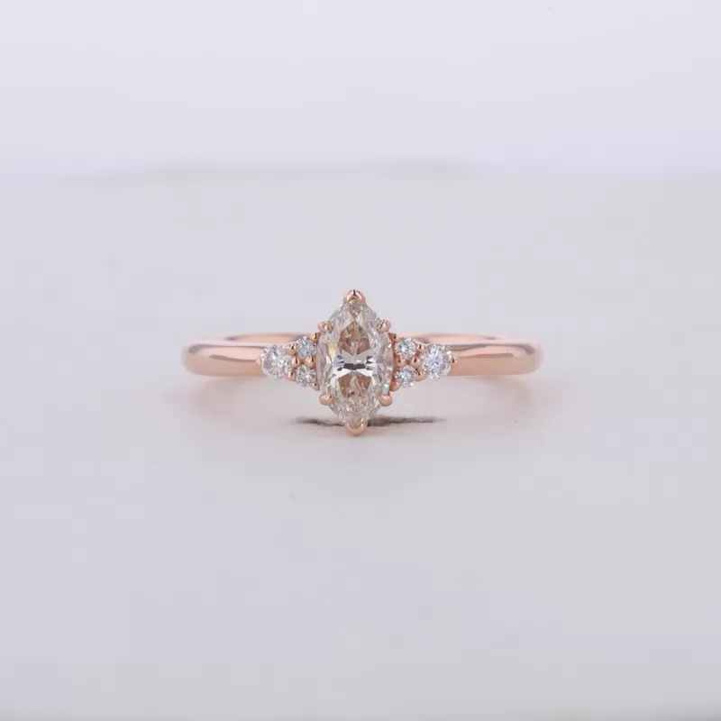 3.9×6.3mm Marquise Cut Lab Grown Diamond With Side Moissanite 14K Rose Gold Engagement Ring