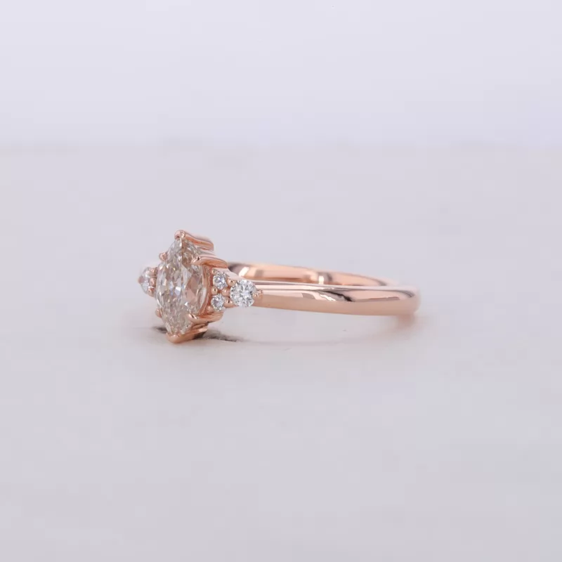 3.9×6.3mm Marquise Cut Lab Grown Diamond With Side Moissanite 14K Rose Gold Engagement Ring