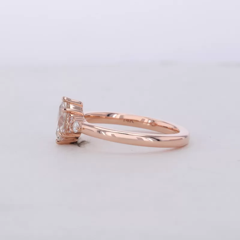 3.9×6.3mm Marquise Cut Lab Grown Diamond With Side Moissanite 14K Rose Gold Engagement Ring