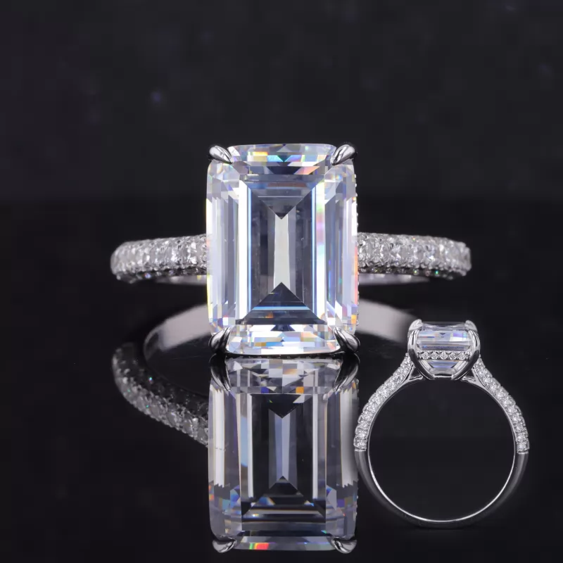 10×14mm Octagon Emerald Cut Moissanite S925 Sterling Silver Pave Engagement Ring