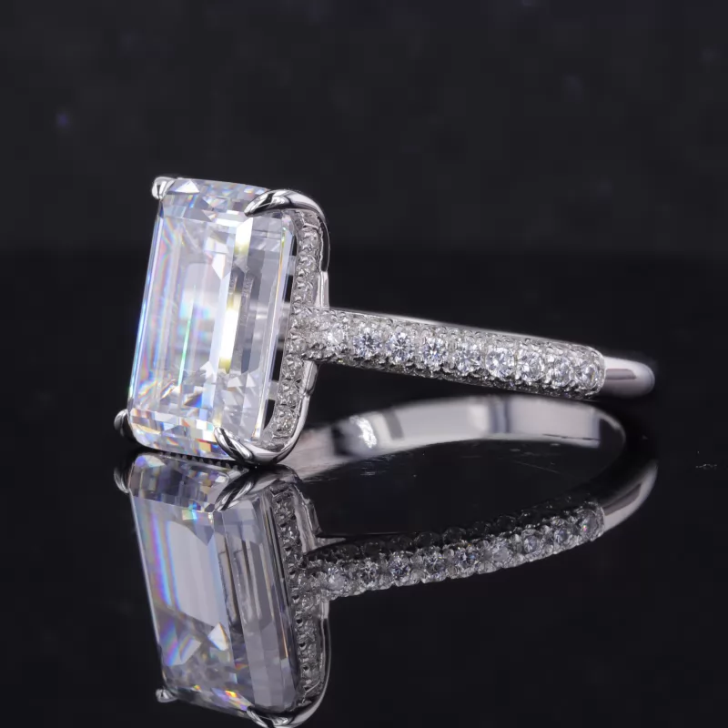 10×14mm Octagon Emerald Cut Moissanite S925 Sterling Silver Pave Engagement Ring