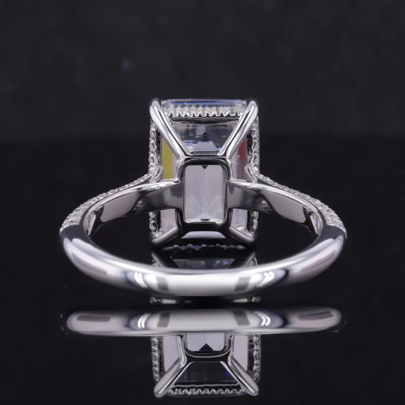 10×14mm Octagon Emerald Cut Moissanite S925 Sterling Silver Pave Engagement Ring