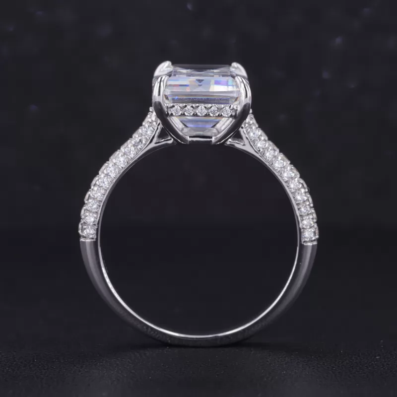 10×14mm Octagon Emerald Cut Moissanite S925 Sterling Silver Pave Engagement Ring