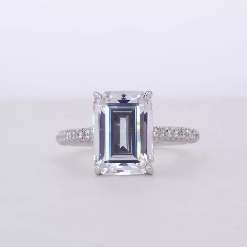 10×14mm Octagon Emerald Cut Moissanite S925 Sterling Silver Pave Engagement Ring