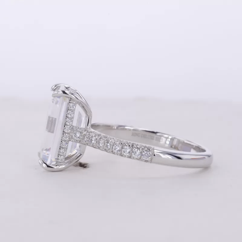 10×14mm Octagon Emerald Cut Moissanite S925 Sterling Silver Pave Engagement Ring