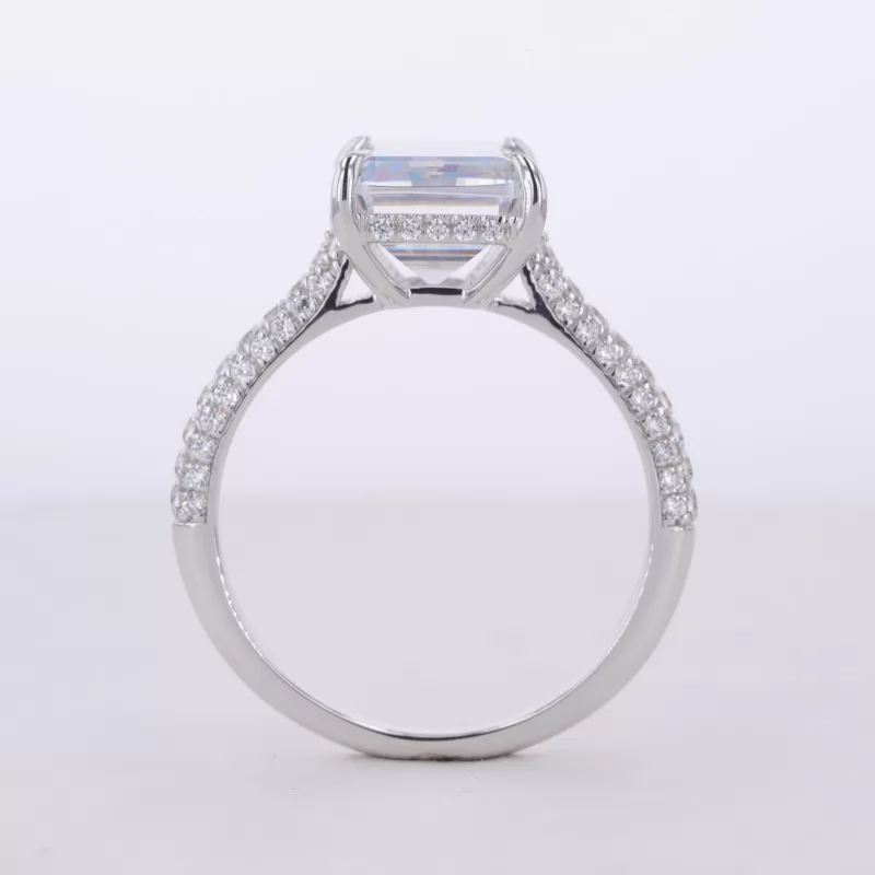 10×14mm Octagon Emerald Cut Moissanite S925 Sterling Silver Pave Engagement Ring