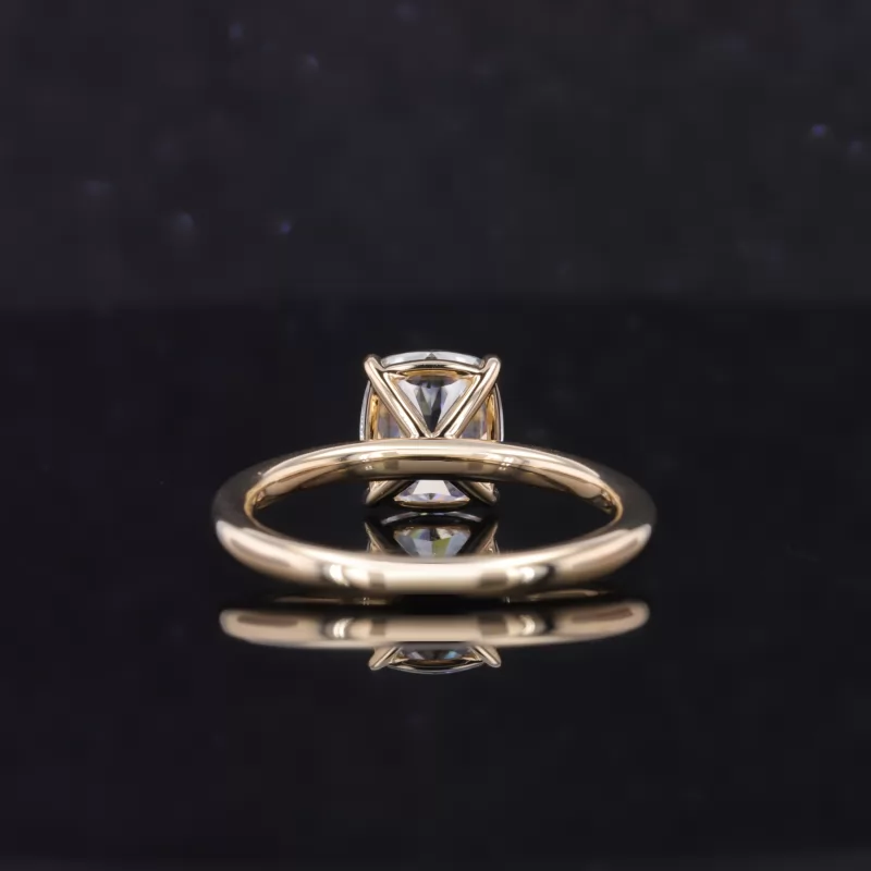 6.5×7.5mm Cushion Shape Crushed Ice Cut Moissanite 10K Yellow Gold Solitaire Engagement Ring