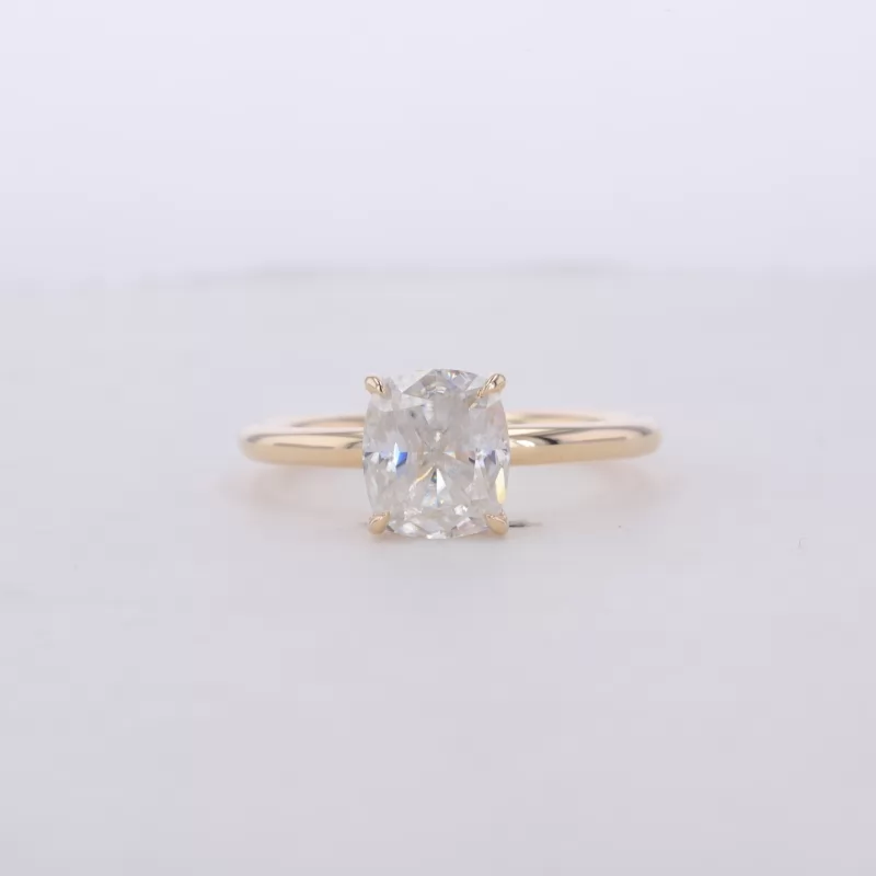6.5×7.5mm Cushion Shape Crushed Ice Cut Moissanite 10K Yellow Gold Solitaire Engagement Ring