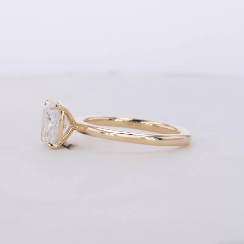 6.5×7.5mm Cushion Shape Crushed Ice Cut Moissanite 10K Yellow Gold Solitaire Engagement Ring