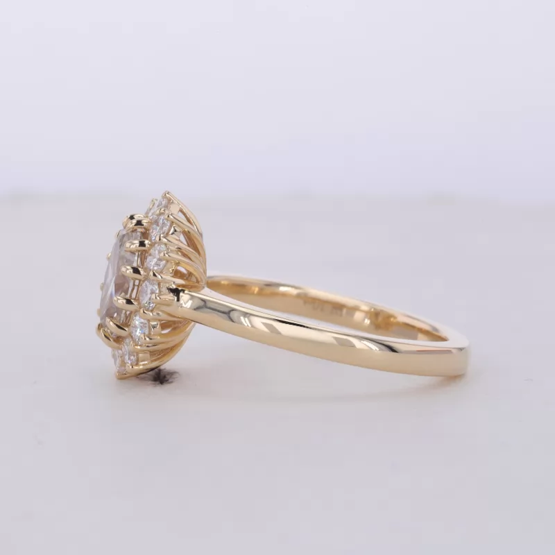 6×8.2mm Oval Cut Champagne Color Moissanite 10K Yellow Gold Halo Engagement Ring