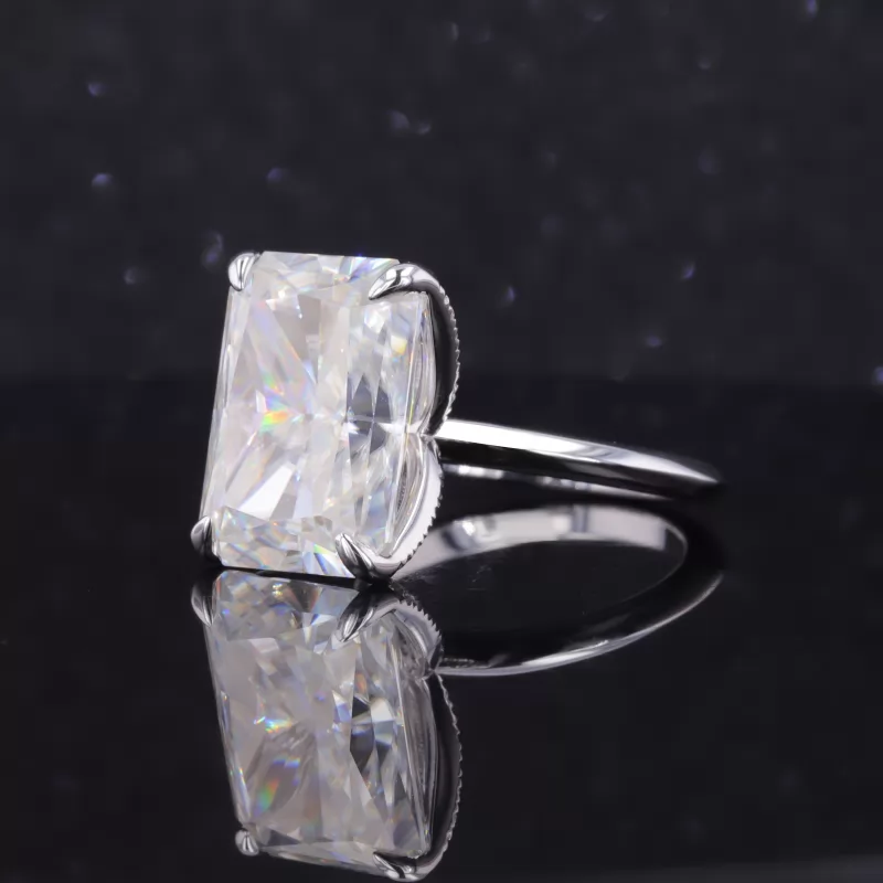 12×16mm Radiant Shape Crushed Ice Cut Moissanite S925 Sterling Silver Solitaire Engagement Ring