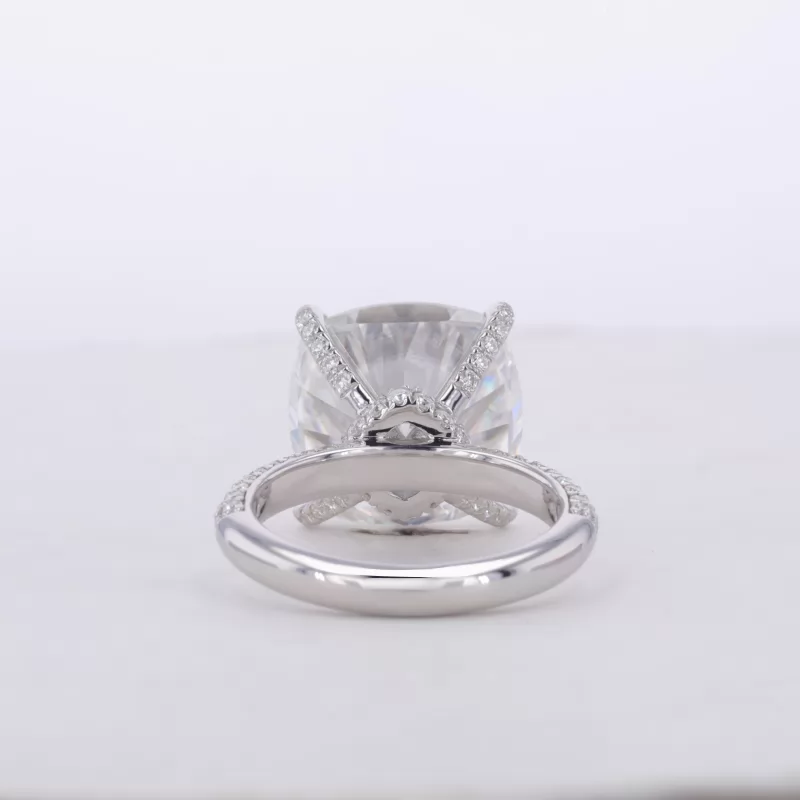 14×14mm Cushion Cut Moissanite S925 Sterling Silver Pave Engagement Ring