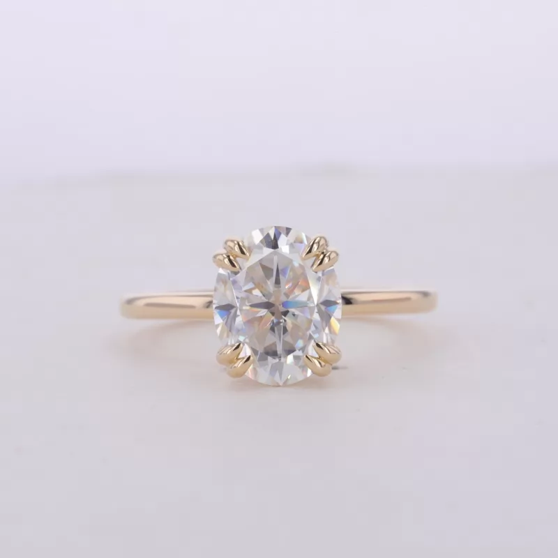 8×10mm Oval Cut Moissanite 10K Yellow Gold Solitaire Engagement Ring