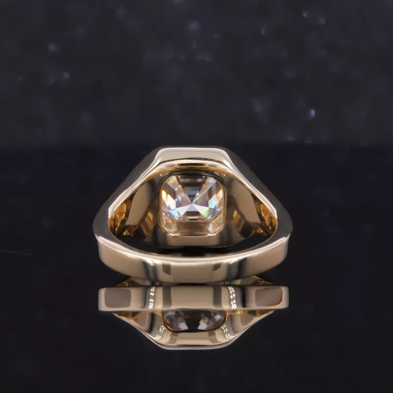6.5×6.5mm Asscher Cut Moissanite Bezel Set 9K Yellow Gold Solitaire Engagement Men Ring
