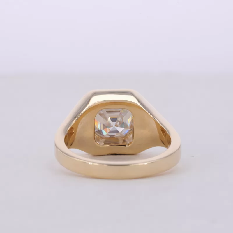 6.5×6.5mm Asscher Cut Moissanite Bezel Set 9K Yellow Gold Solitaire Engagement Men Ring