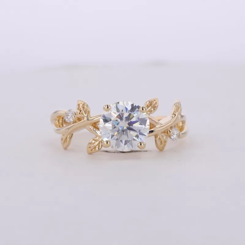 7.5mm Round Brilliant Cut Moissanite With Side Moissanite 14K Yellow Gold Engagement Ring