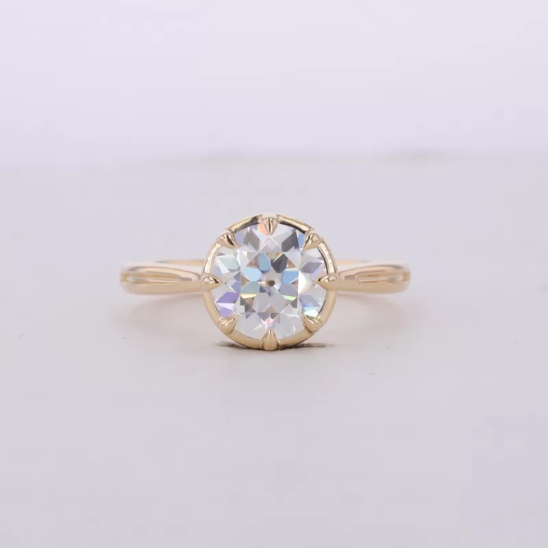 7.5mm Round Brilliant Cut Moissanite Bezel Set 9K Yellow Gold Solitaire Engagement Ring