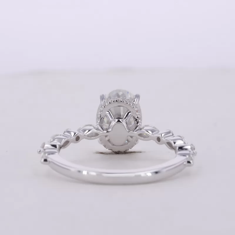 7×10mm Oval Cut Moissanite 18K White Gold Pave Engagement Ring