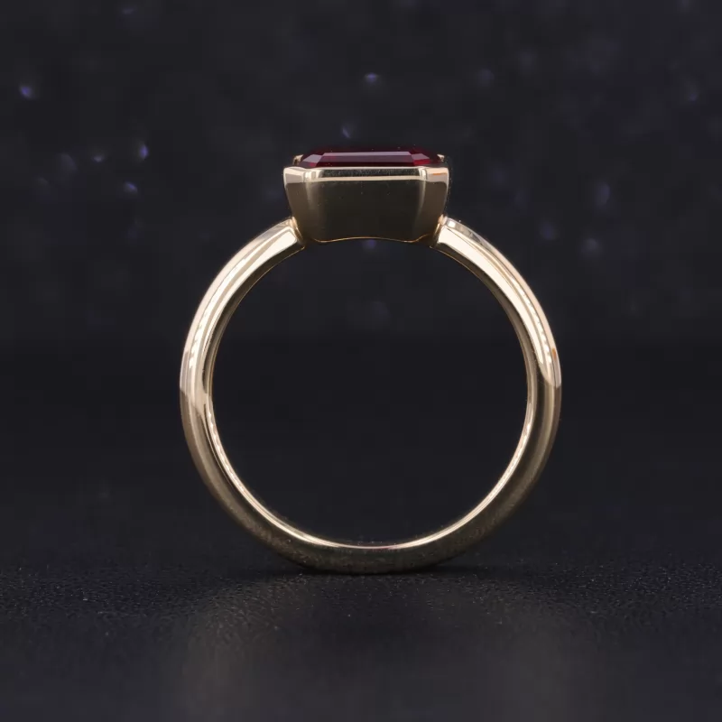 6×8mm Octagon Emerald Cut Lab Grown Ruby Bezel Set 10K Yellow Gold Solitaire Engagement Ring