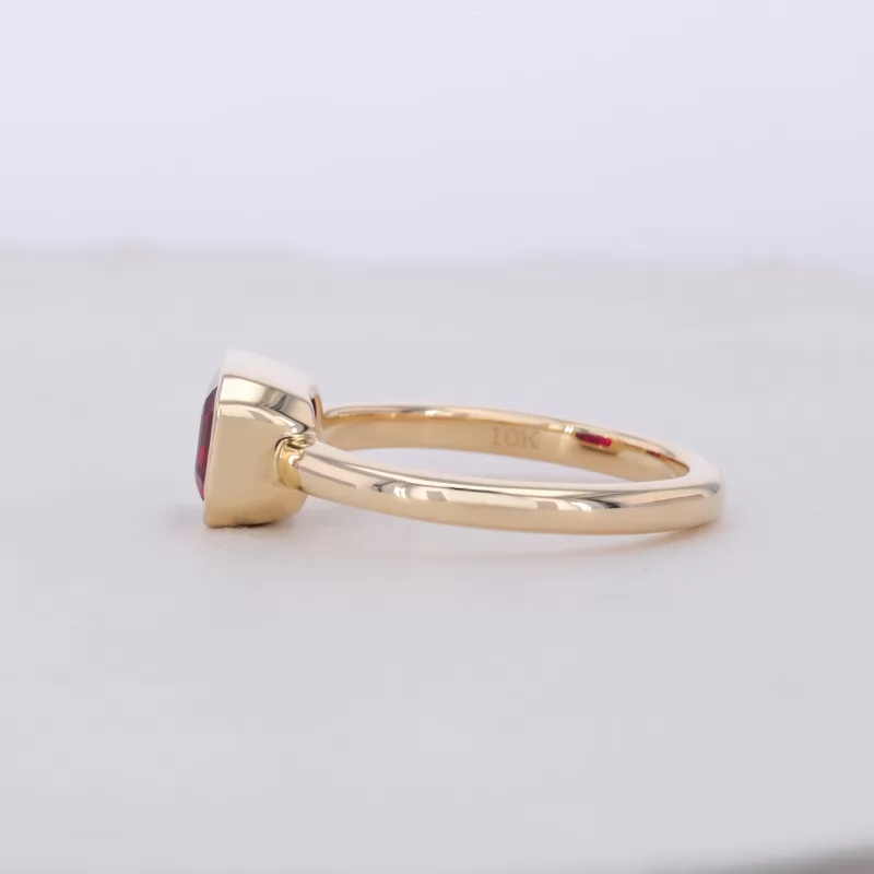 6×8mm Octagon Emerald Cut Lab Grown Ruby Bezel Set 10K Yellow Gold Solitaire Engagement Ring