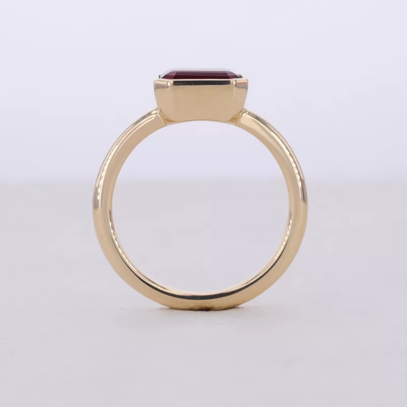 6×8mm Octagon Emerald Cut Lab Grown Ruby Bezel Set 10K Yellow Gold Solitaire Engagement Ring