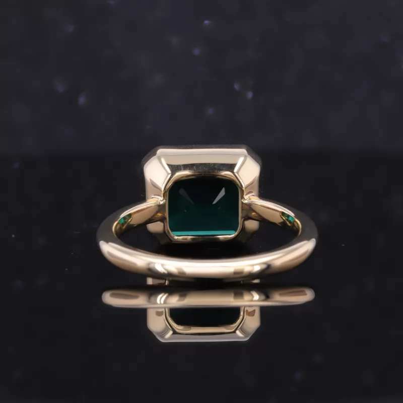 9×11mm Octagon Emerald Cut Lab Grown Emerald Bezel Set 10K Yellow Gold Solitaire Engagement Ring