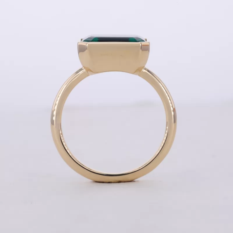 9×11mm Octagon Emerald Cut Lab Grown Emerald Bezel Set 10K Yellow Gold Solitaire Engagement Ring