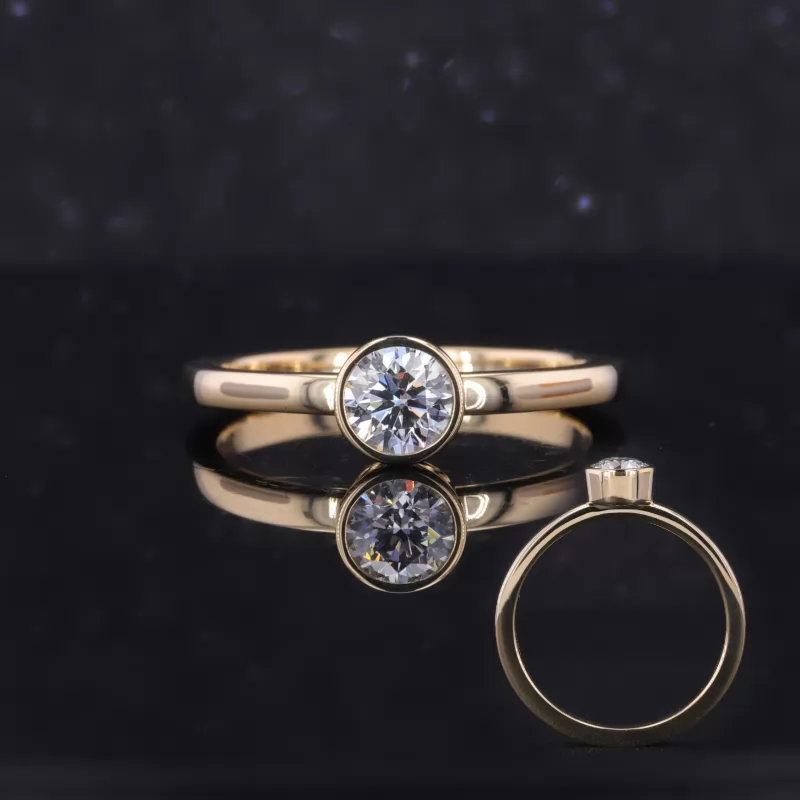 5.29mm Round Brilliant Cut Lab Grown Diamond Bezel Set 14K Yellow Gold Solitaire Engagement Ring