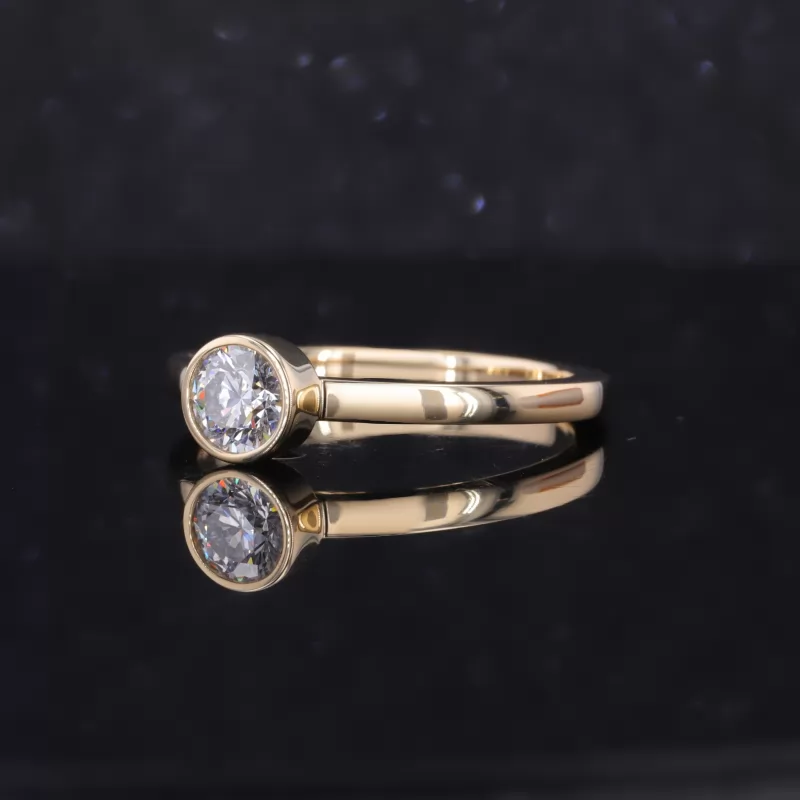 5.29mm Round Brilliant Cut Lab Grown Diamond Bezel Set 14K Yellow Gold Solitaire Engagement Ring