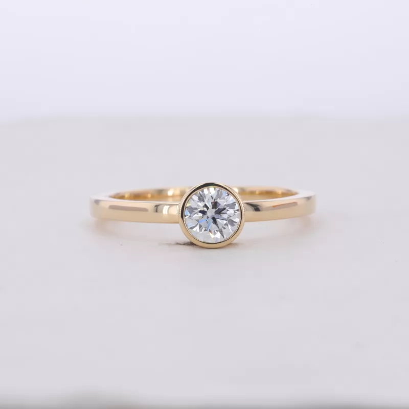 5.29mm Round Brilliant Cut Lab Grown Diamond Bezel Set 14K Yellow Gold Solitaire Engagement Ring