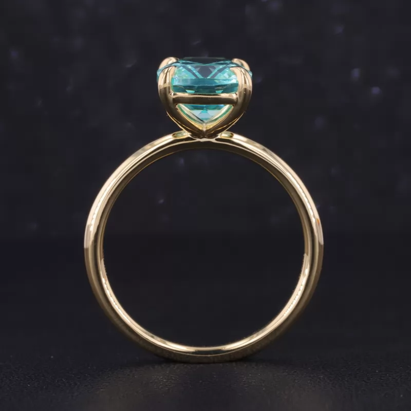 9×11mm Cushion Cut Lab Grown Paraiba Sapphire 18K Yellow Gold Solitaire Engagement Ring