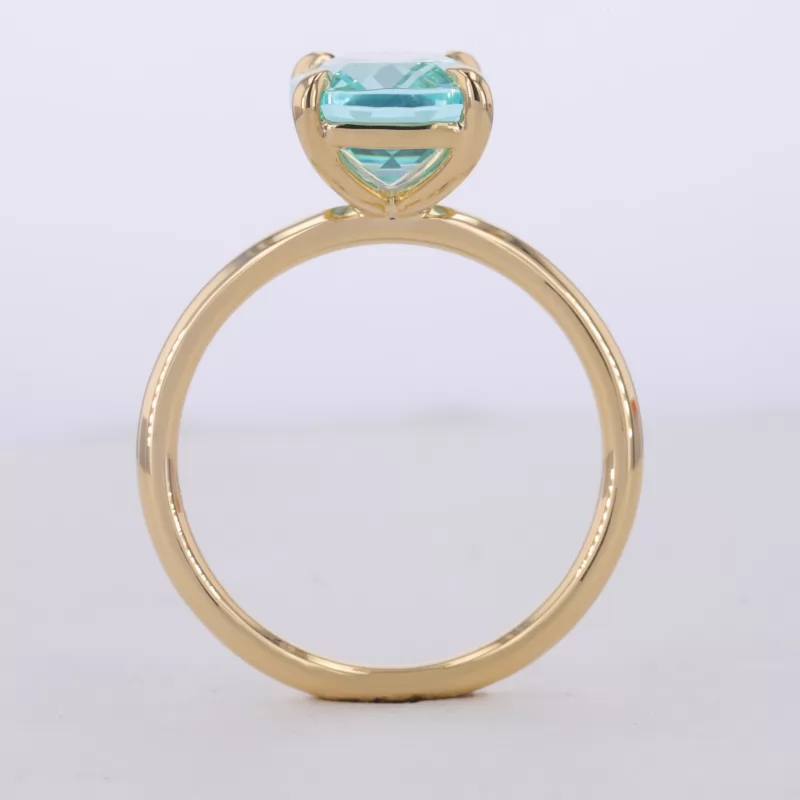 9×11mm Cushion Cut Lab Grown Paraiba Sapphire 18K Yellow Gold Solitaire Engagement Ring